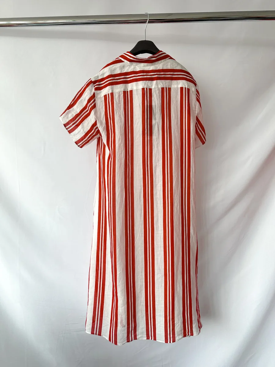 Max Mara Red White Striped Ramie Fabric Shirt Dress - Imagen 5