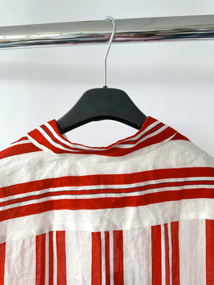 Max Mara Red White Striped Ramie Fabric Shirt Dress - Imagen 8