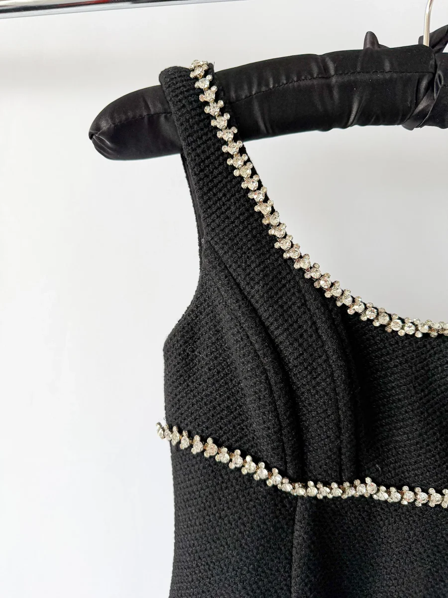 Self-Portrait Black Tweed Embellished Mini Dress - Imagen 5