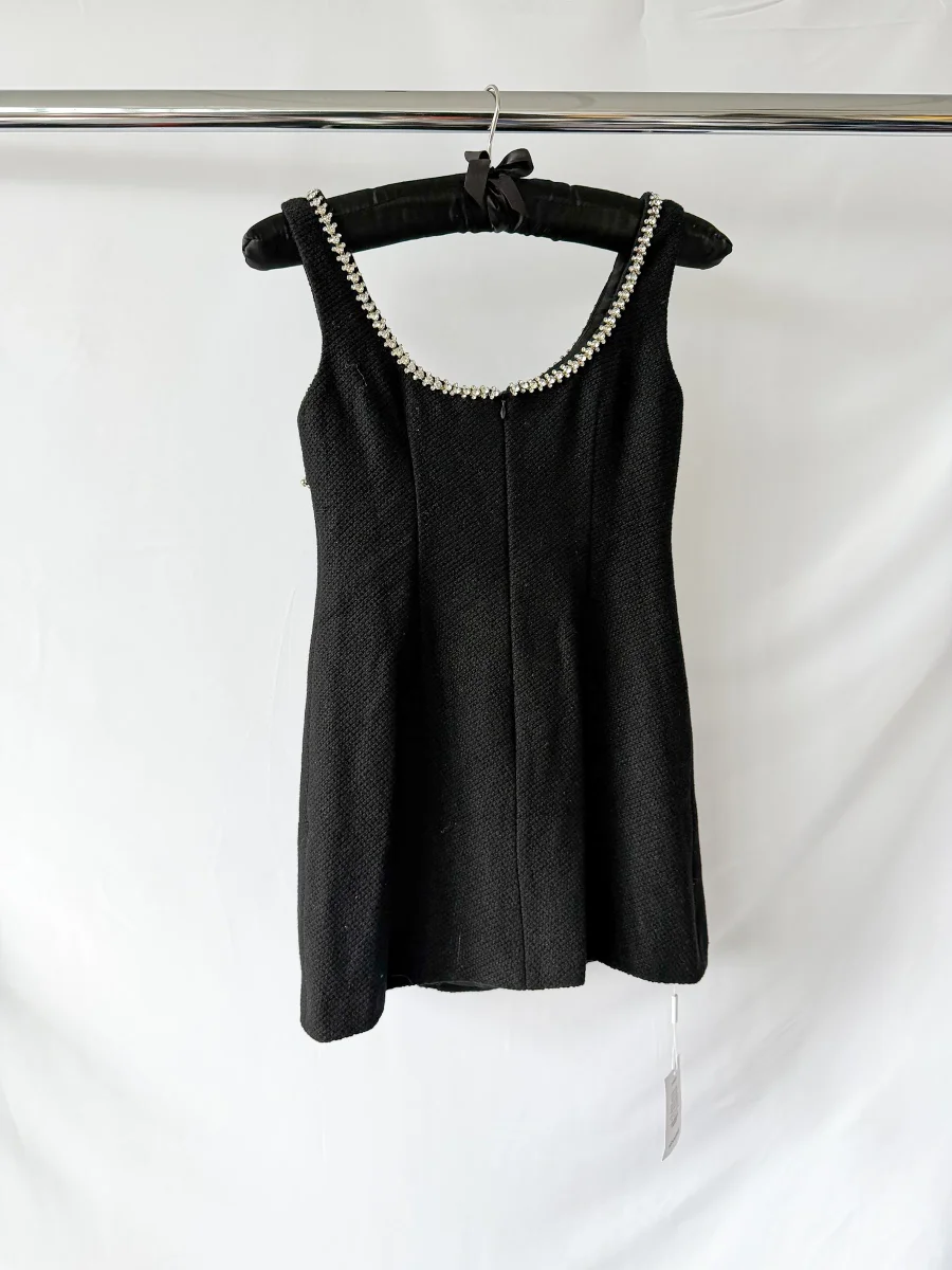 Self-Portrait Black Tweed Embellished Mini Dress - Imagen 8