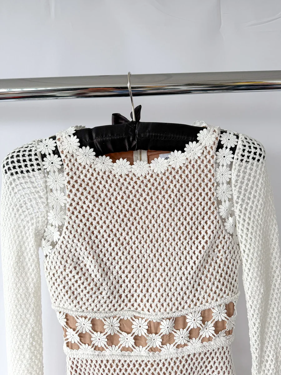 Self-Portrait White Crochet Maxi Dress - Imagen 5