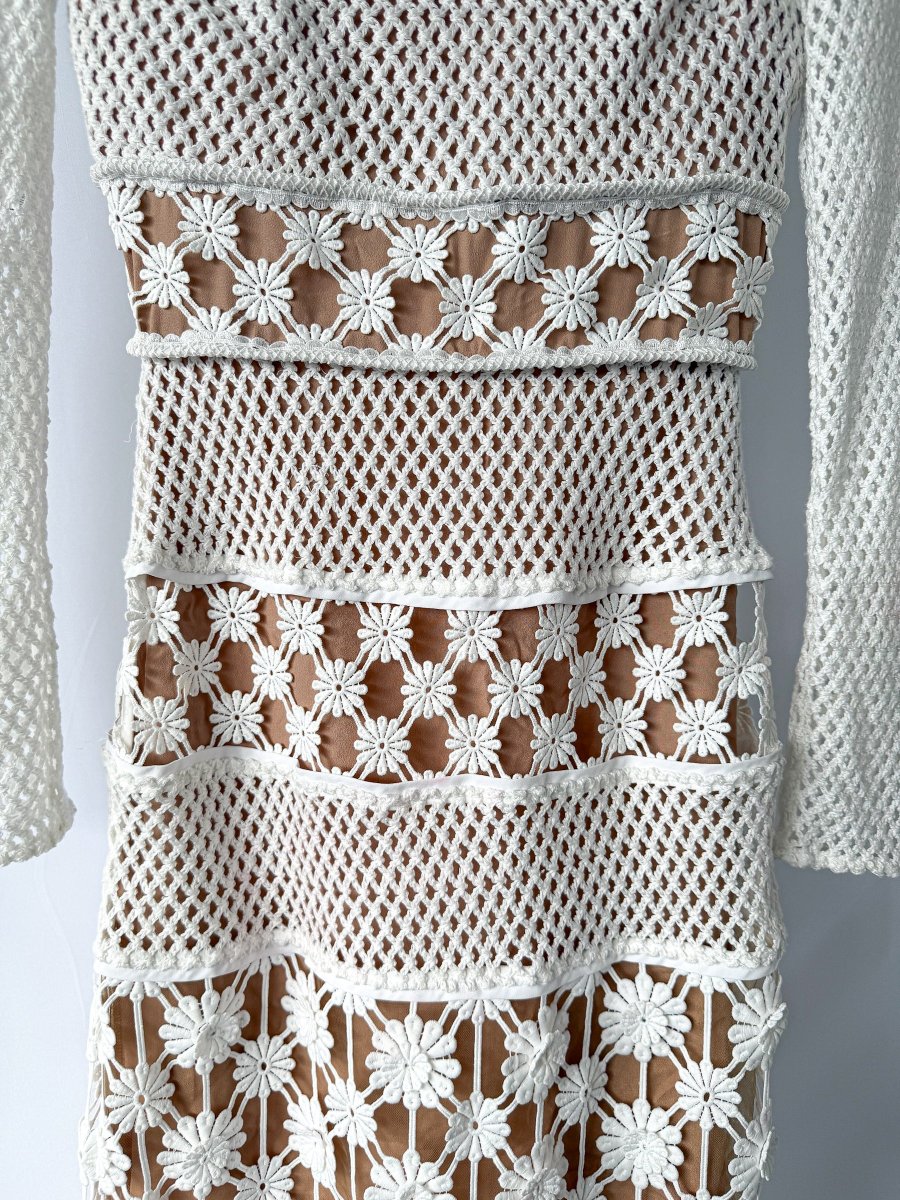 Self-Portrait White Crochet Maxi Dress - Imagen 6