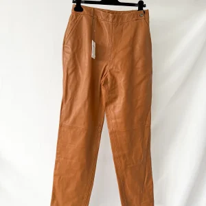 Raey Lambskin Leather Tan Brown Tapered Hem Trousers
