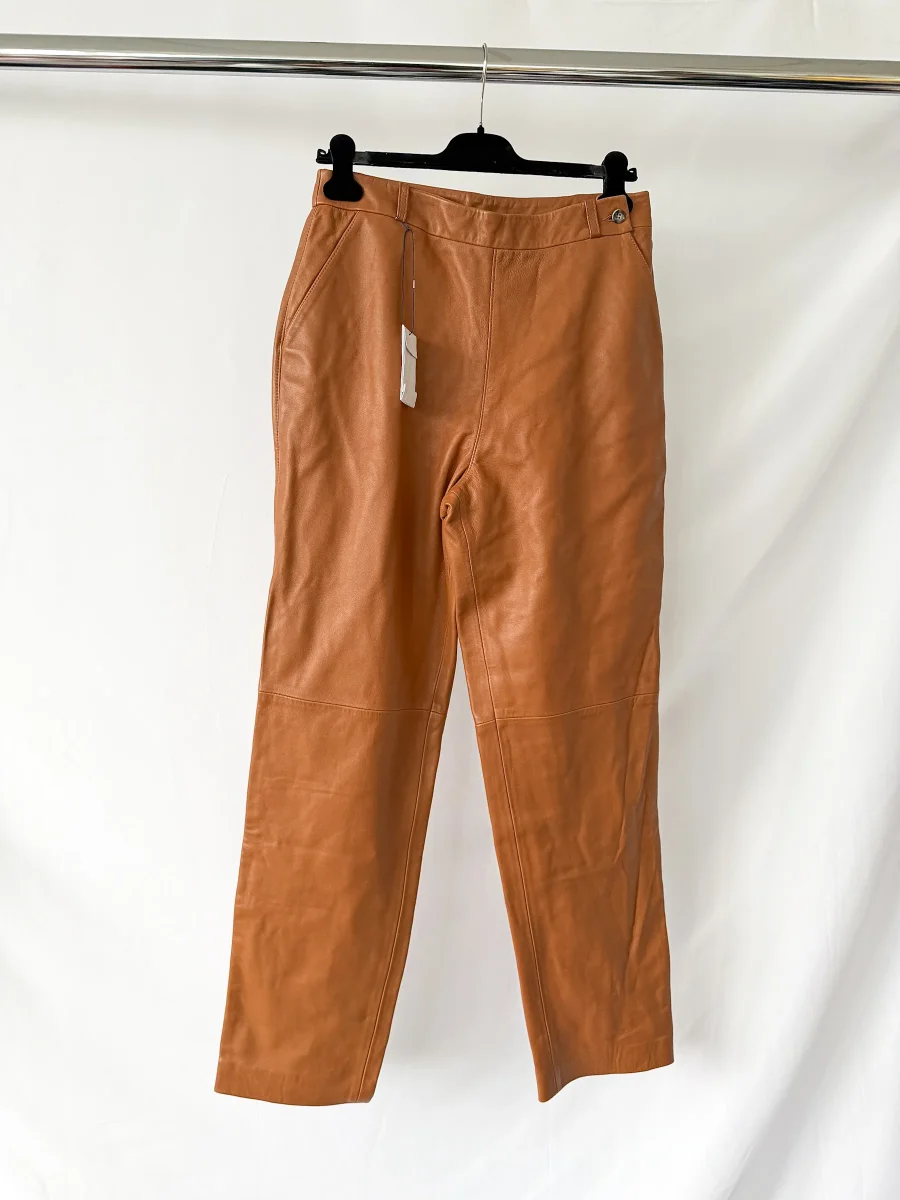 Raey Lambskin Leather Tan Brown Tapered Hem Trousers
