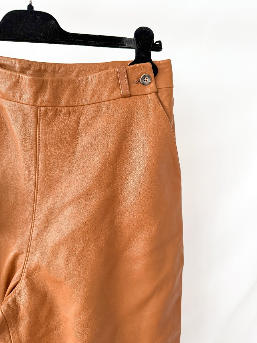 Raey Lambskin Leather Tan Brown Tapered Hem Trousers - Imagen 6