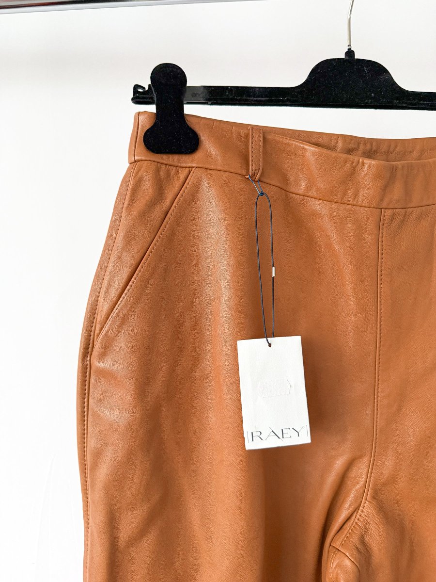 Raey Lambskin Leather Tan Brown Tapered Hem Trousers - Imagen 4