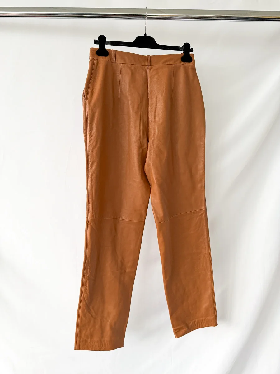 Raey Lambskin Leather Tan Brown Tapered Hem Trousers - Imagen 5