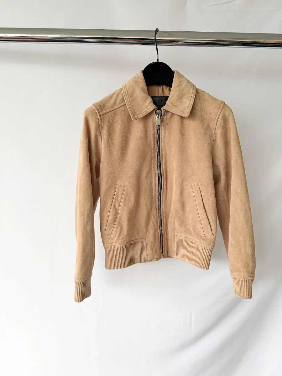 All Saints Azari Bomber Honey Brown Suede Jacket - Imagen 3