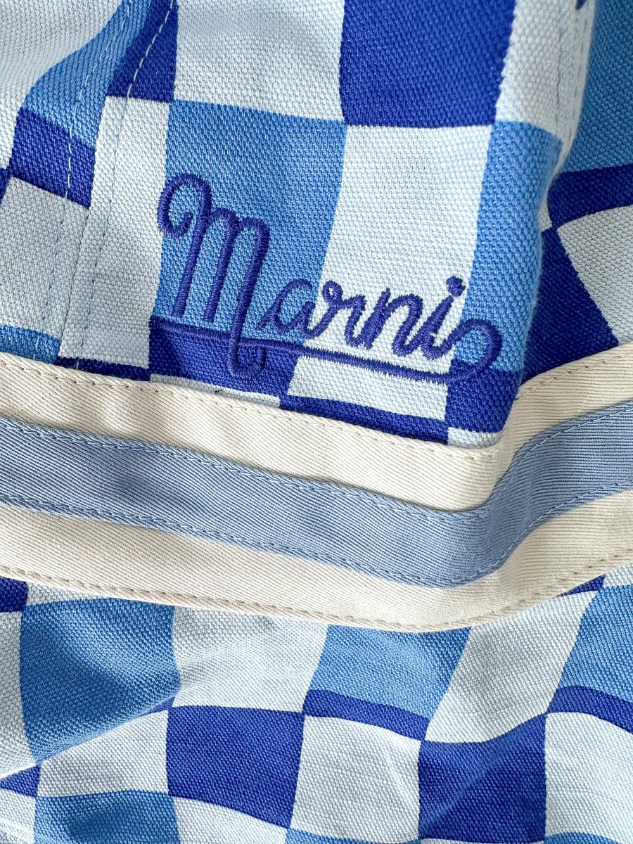 Marni Blue Logo-Embroidered Checked-Canvas Bucket Hat - Imagen 8
