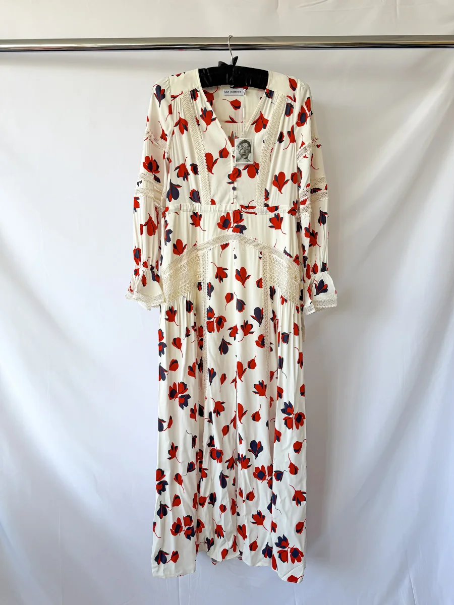Self-Portrait Floral Print V-Neck Lace Trim Maxi Dress - Imagen 3