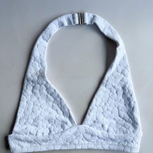 Pain De Sucre White Floral Woven Bikini Top in Mita