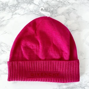 Givenchy Pink Logo Embroidered Wool Beanie Hat