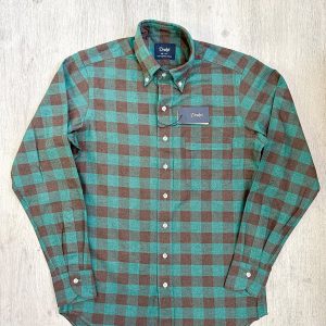 Drake's Check Brushed Cotton Green Black Double Pocket Work Shirt