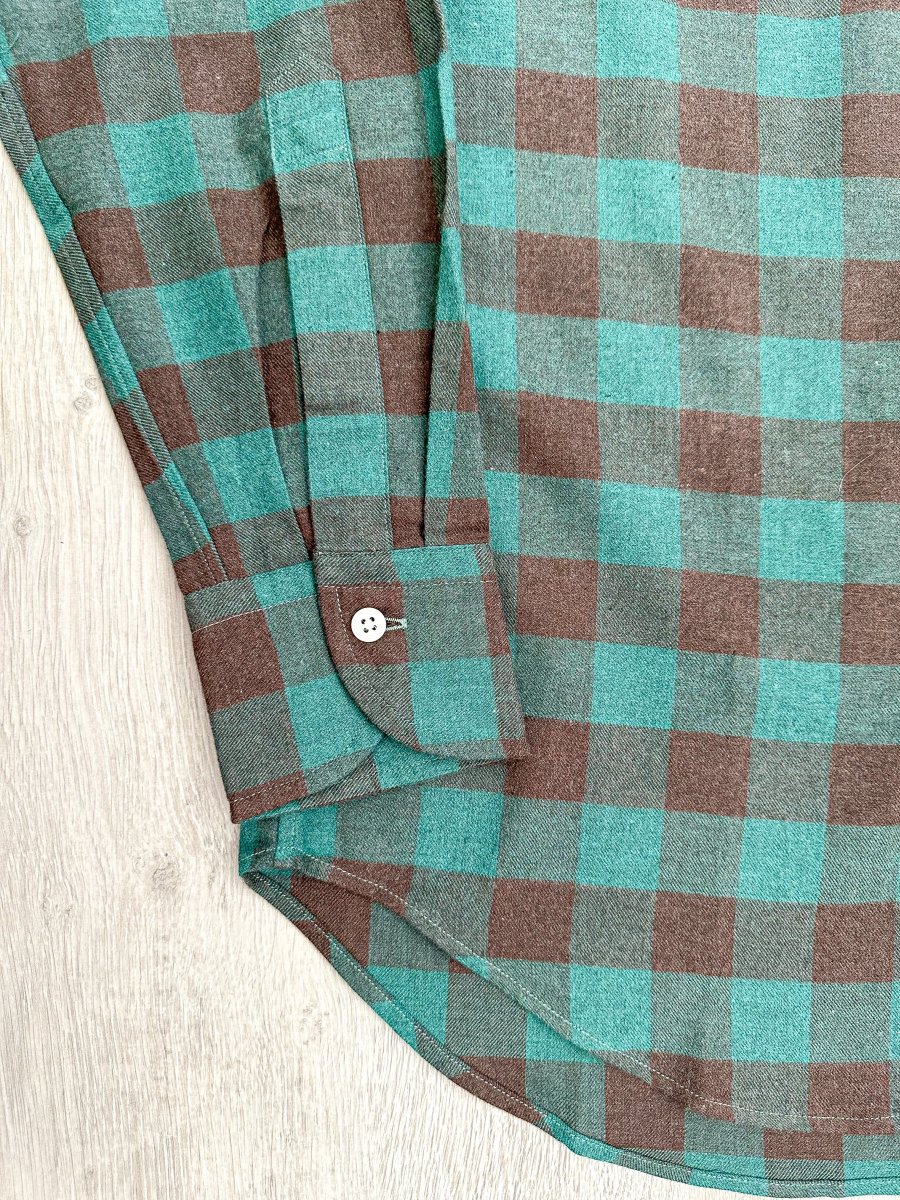 Drake's Check Brushed Cotton Green Black Double Pocket Work Shirt - Imagen 8