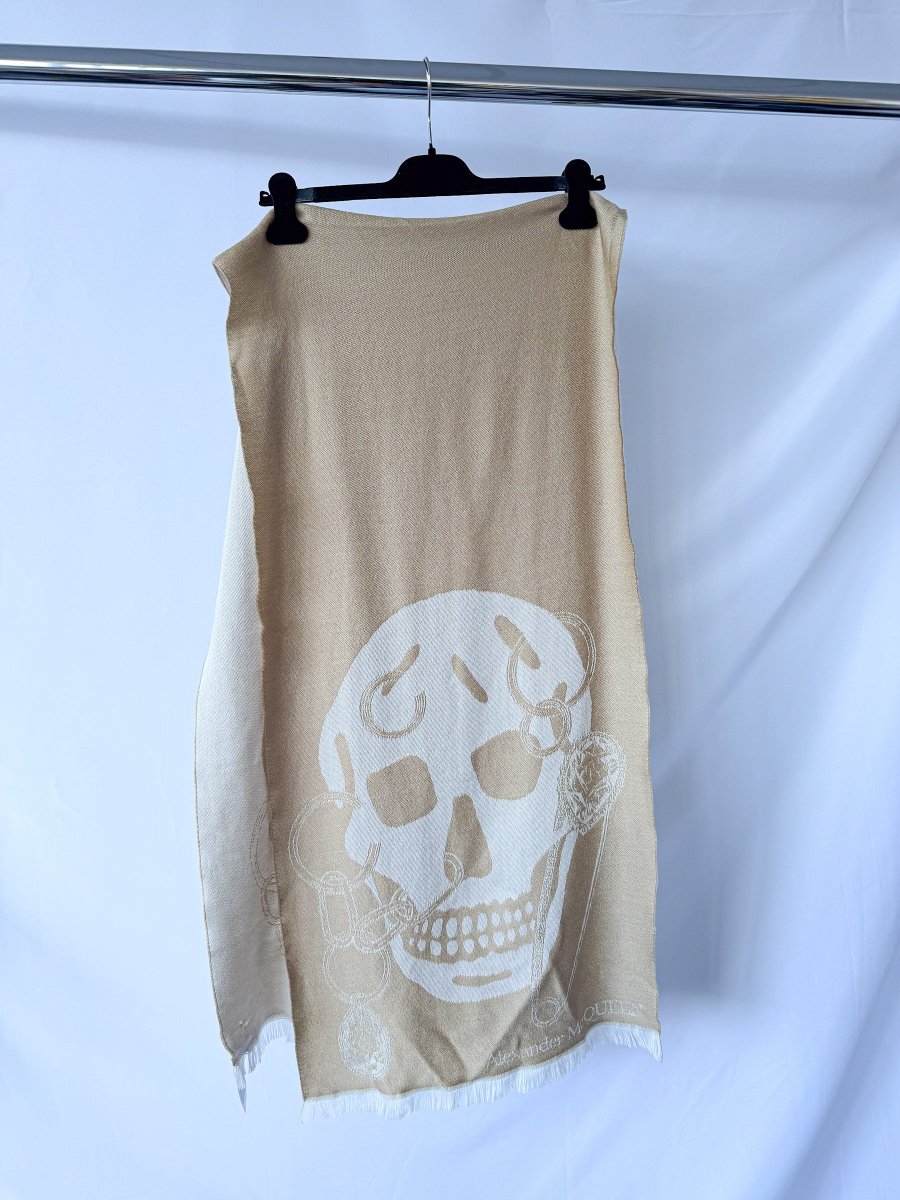 Alexander Mcqueen Beige Wool Scull Scarf - Imagen 2