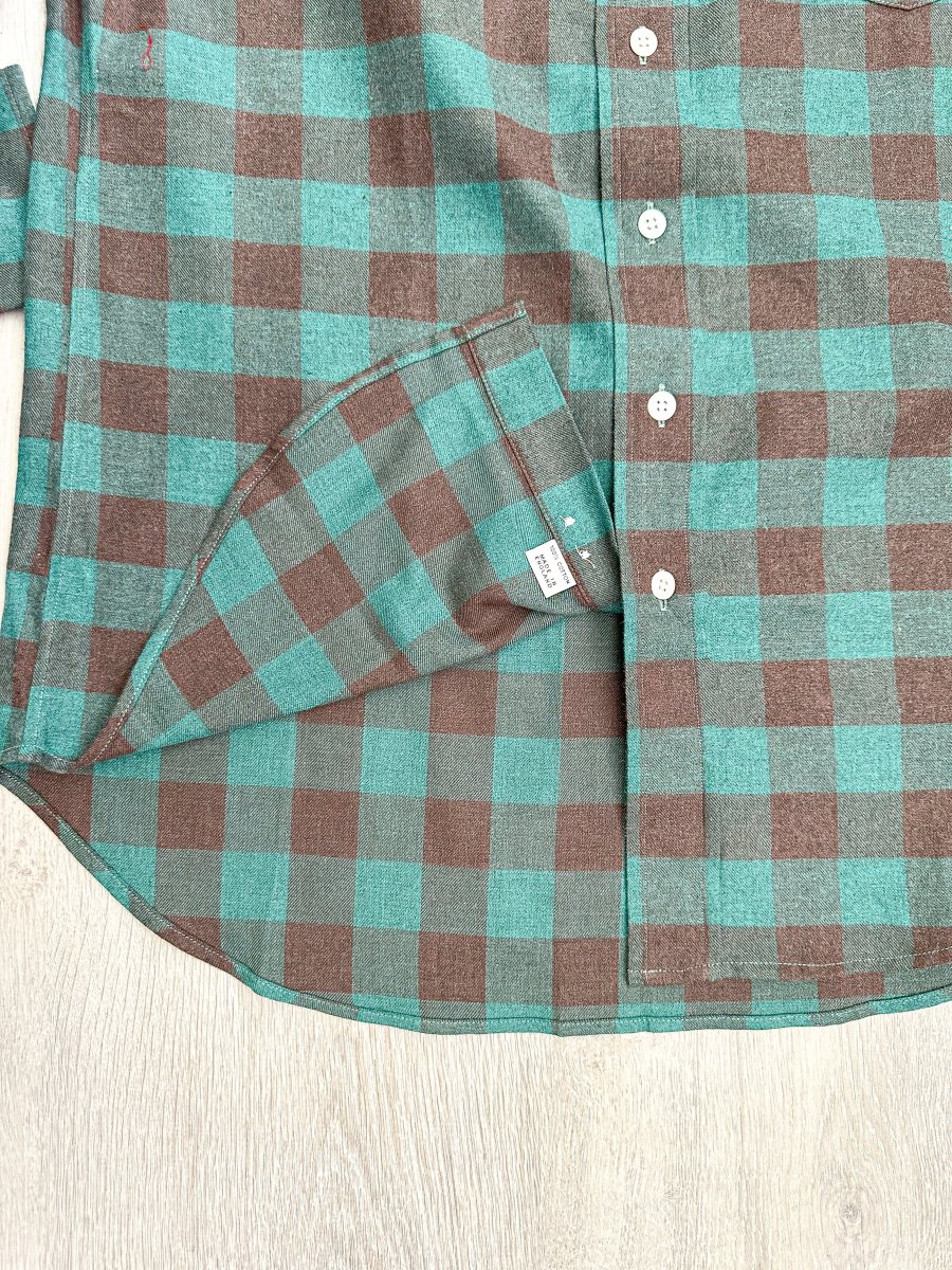 Drake's Check Brushed Cotton Green Black Double Pocket Work Shirt - Imagen 5