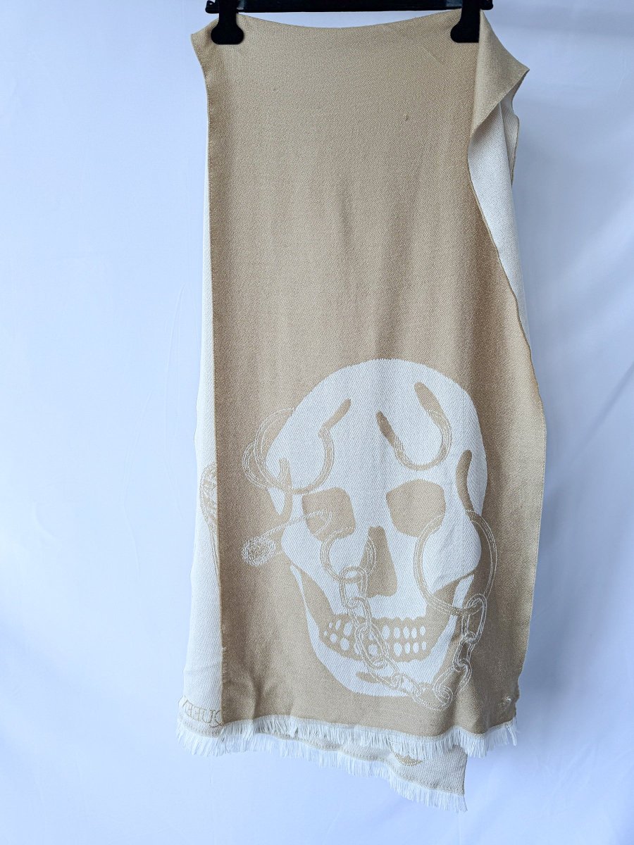 Alexander Mcqueen Beige Wool Scull Scarf - Imagen 5