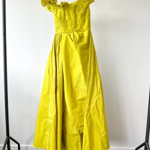 Elie Saab Lime Green Ruffle Detail Off Shoulder Open Leg Formal Gown AW23/24