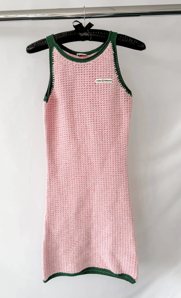 Casablanca Tennis Club Pink Knit Mouline Logo Patch Mini Crochet Dress - Imagen 3