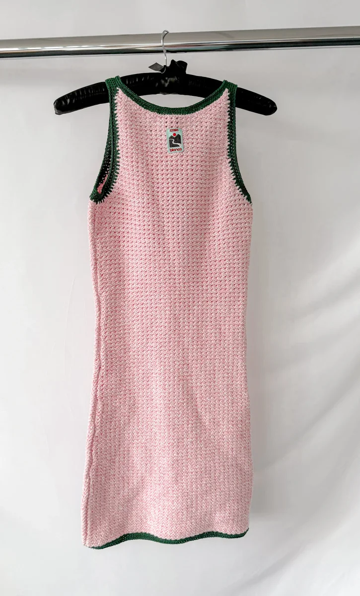 Casablanca Tennis Club Pink Knit Mouline Logo Patch Mini Crochet Dress - Imagen 6