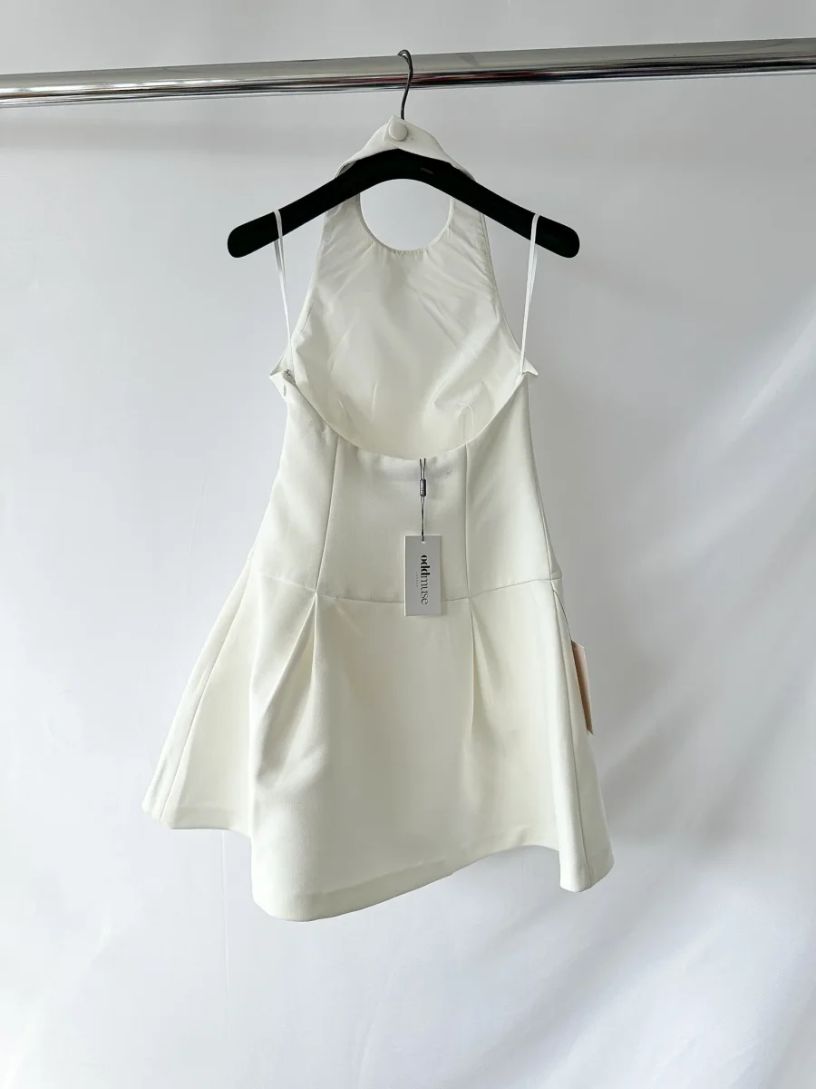 Odd Muse White Drop Hem Halterneck Mini Dress - Imagen 3