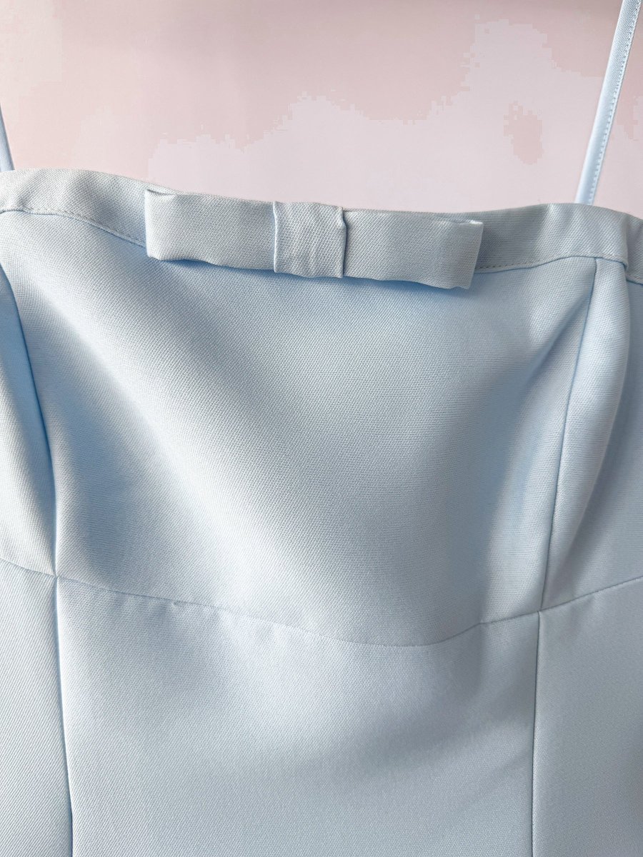 Self-Portrait Powder Blue Bow Detail Taffeta Flared Dress - Imagen 7