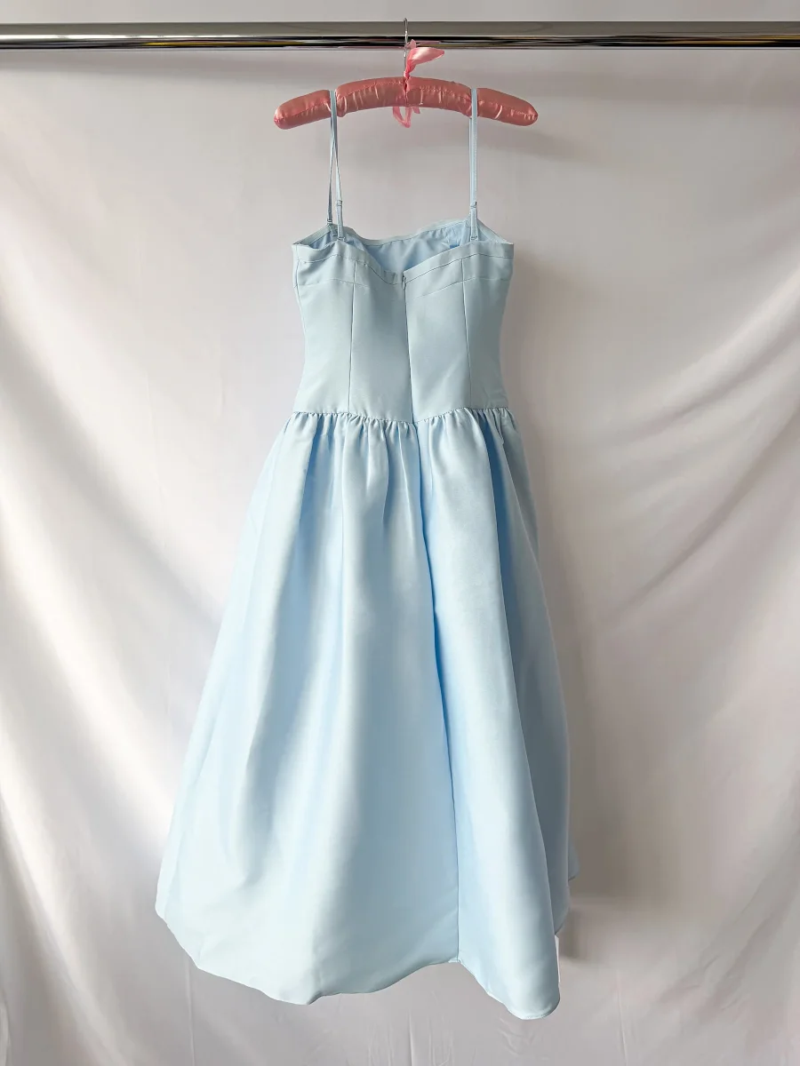 Self-Portrait Powder Blue Bow Detail Taffeta Flared Dress - Imagen 9