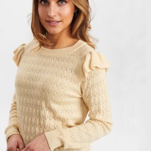 Jersey beige calado con volante