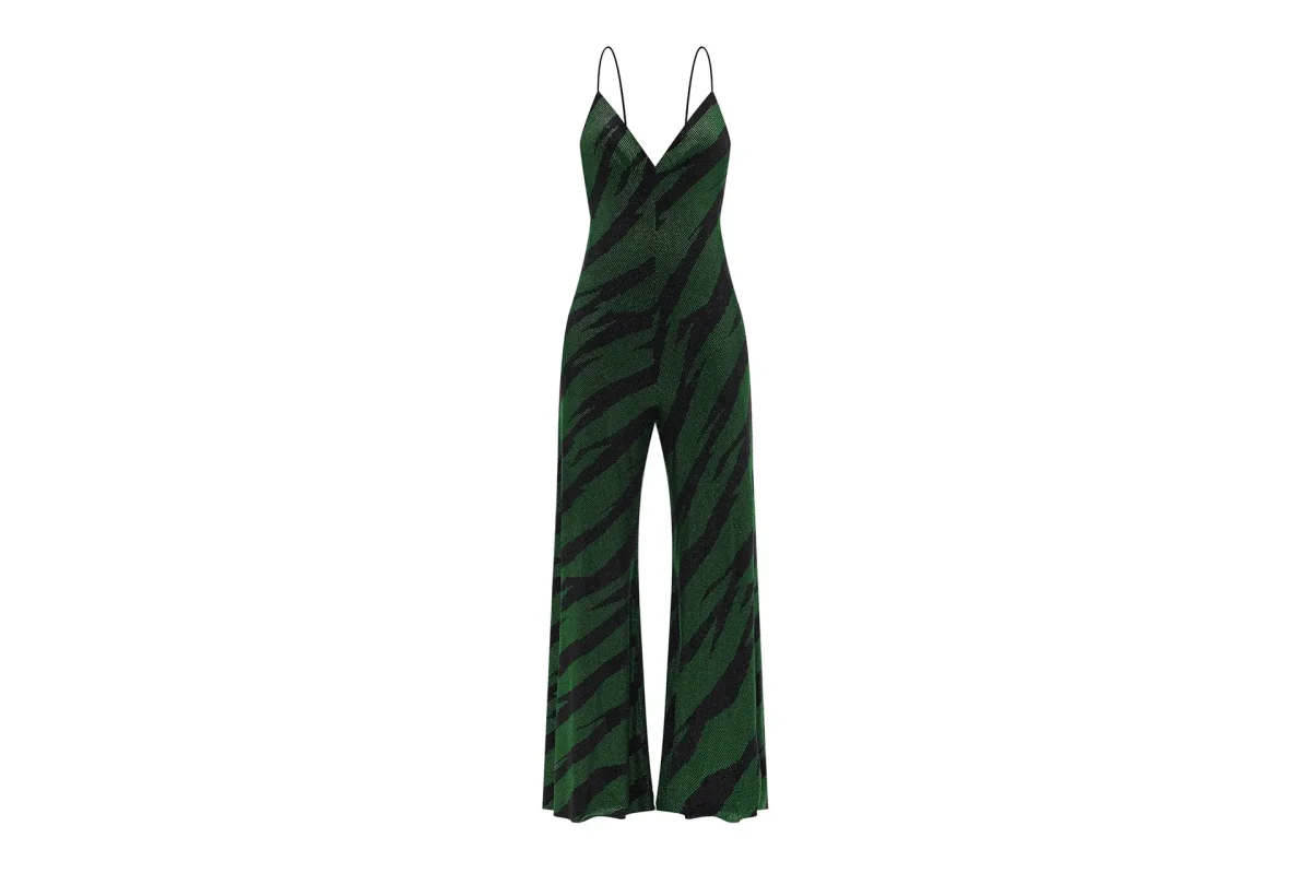 Alexandre Vauthier Embellished Black Green Striped Jumpsuit - Imagen 5