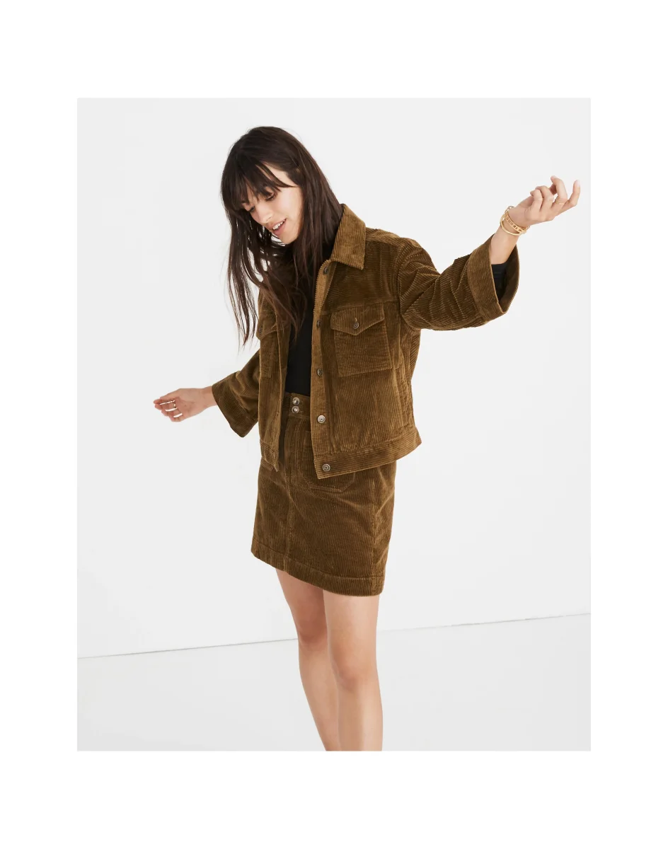 Madewell Corduroy Brown Autumnal Pocket Front A-Line Mini Skirt - Imagen 5