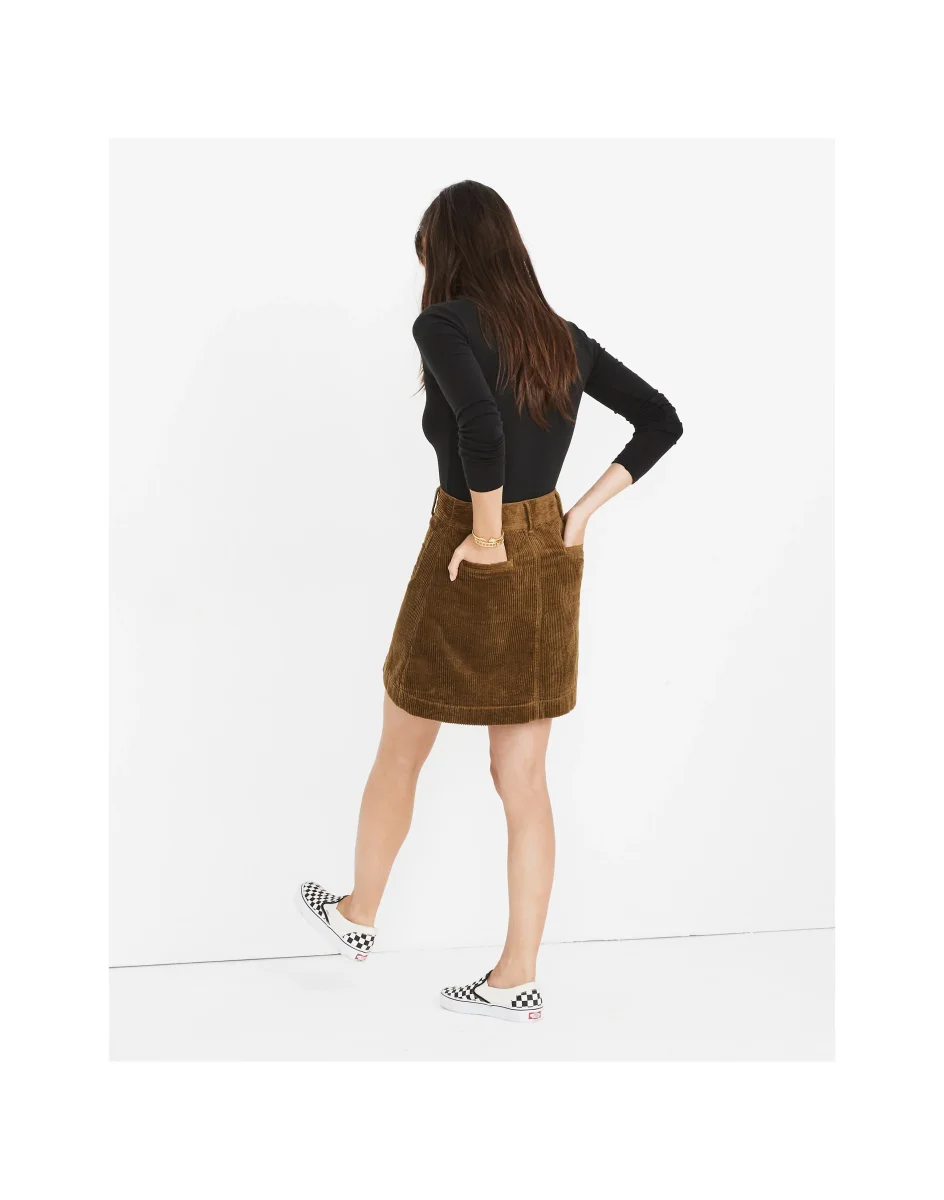 Madewell Corduroy Brown Autumnal Pocket Front A-Line Mini Skirt - Imagen 6