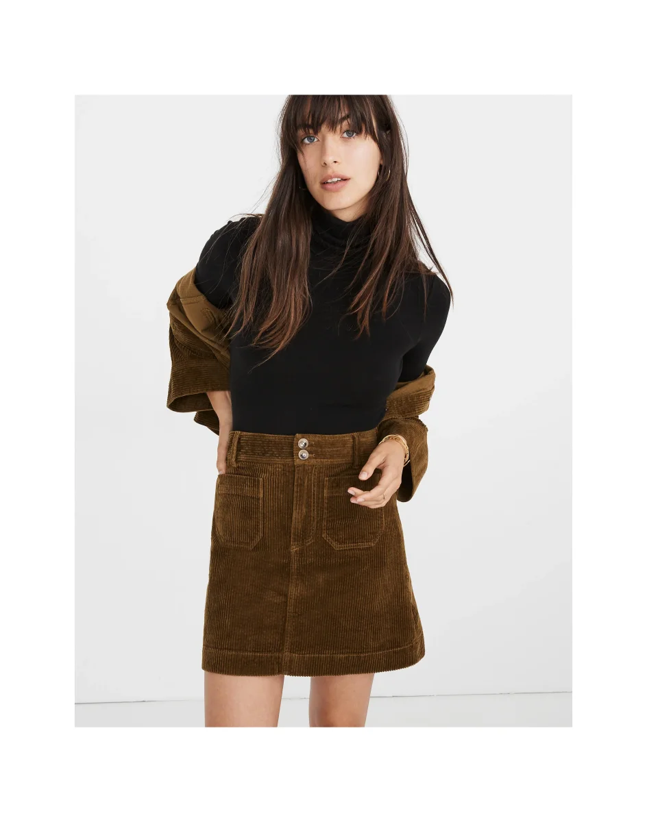 Madewell Corduroy Brown Autumnal Pocket Front A-Line Mini Skirt - Imagen 4