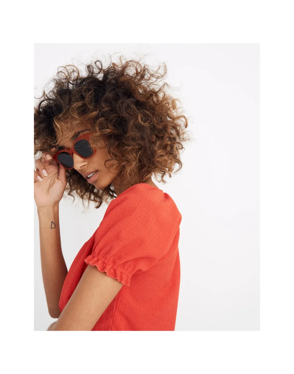 MADEWELL Texture & Thread Red Peasant Top - Imagen 4