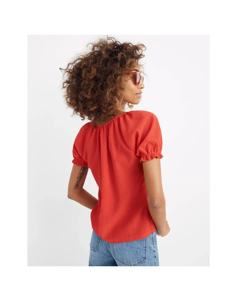 MADEWELL Texture & Thread Red Peasant Top - Imagen 3