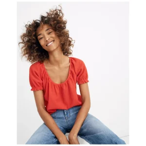 MADEWELL Texture & Thread Red Peasant Top