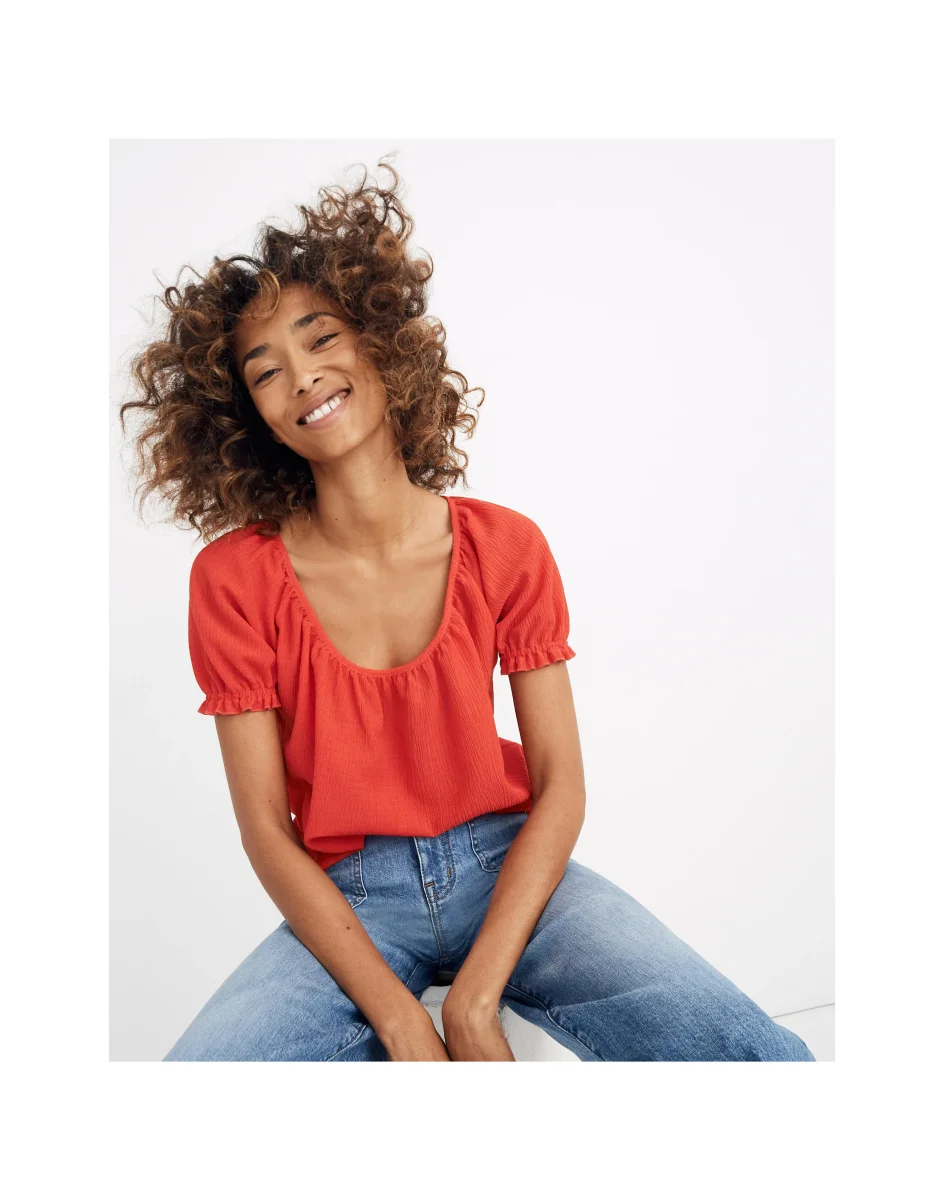 MADEWELL Texture & Thread Red Peasant Top