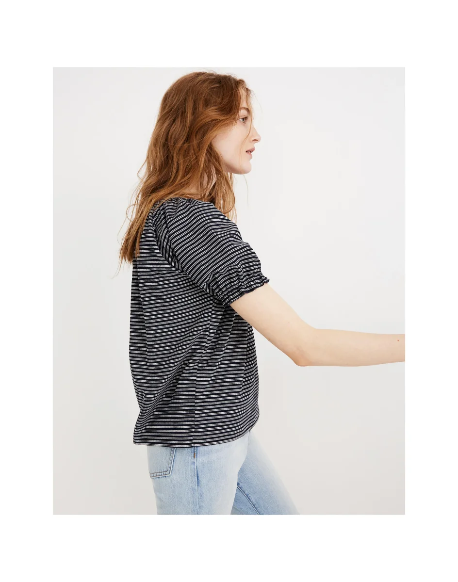 MADEWELL Texture & Thread Peasant Top in Stripe Navy & White - Imagen 4