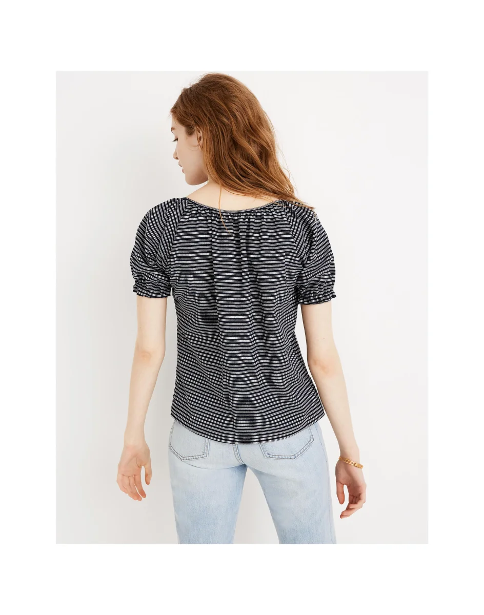 MADEWELL Texture & Thread Peasant Top in Stripe Navy & White - Imagen 3
