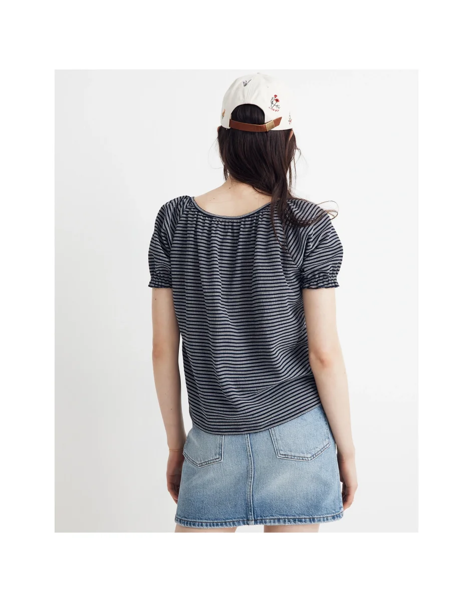MADEWELL Texture & Thread Peasant Top in Stripe Navy & White - Imagen 5