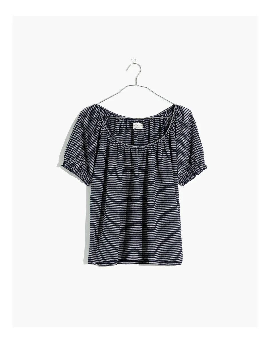 MADEWELL Texture & Thread Peasant Top in Stripe Navy & White - Imagen 6