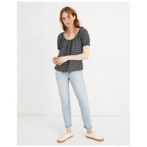 MADEWELL Texture & Thread Peasant Top in Stripe Navy & White