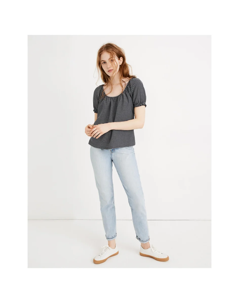 MADEWELL Texture & Thread Peasant Top in Stripe Navy & White - Imagen 2
