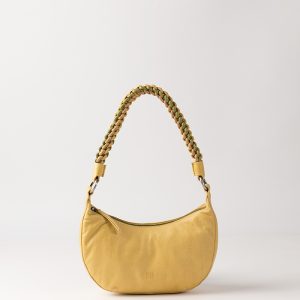 Bolso de piel con asa trenzada amarillo