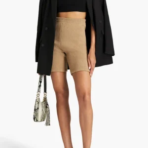 Magda Butrym Beige Knit Fitted High Rise Wool Rib Trim Cycle Shorts