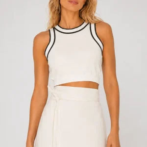 Max Mara Ivory Stripe Detail Cotton Knit Ruggero Top
