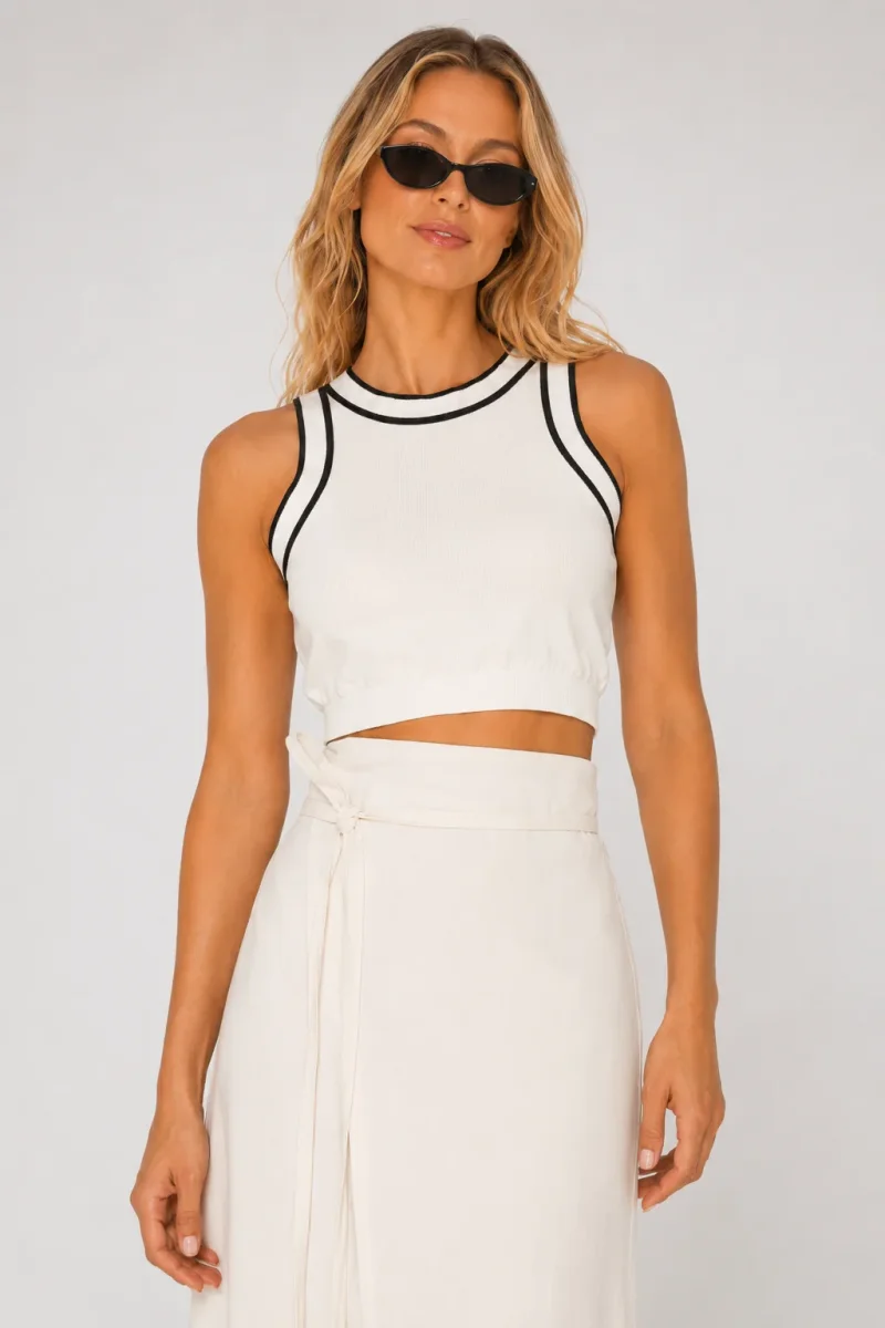 Max Mara Ivory Stripe Detail Cotton Knit Ruggero Top