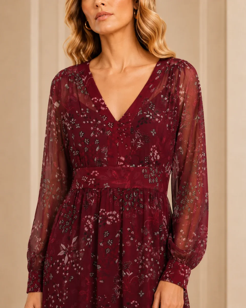 Max Mara Studio Shock Floral Silk Long Georgette Sleeve Maxi Dress - Imagen 3