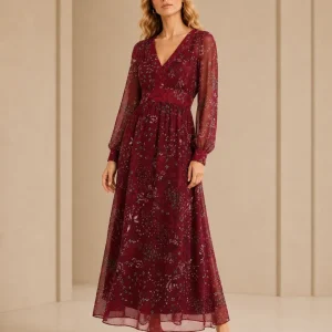 Max Mara Studio Shock Floral Silk Long Georgette Sleeve Maxi Dress