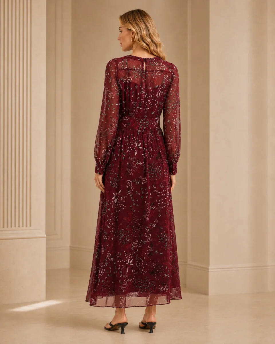 Max Mara Studio Shock Floral Silk Long Georgette Sleeve Maxi Dress - Imagen 5