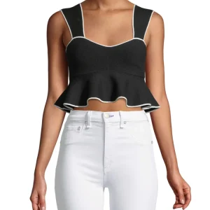 Club Monaco Nuru Sleeveless Cropped Knitted Flounce Top